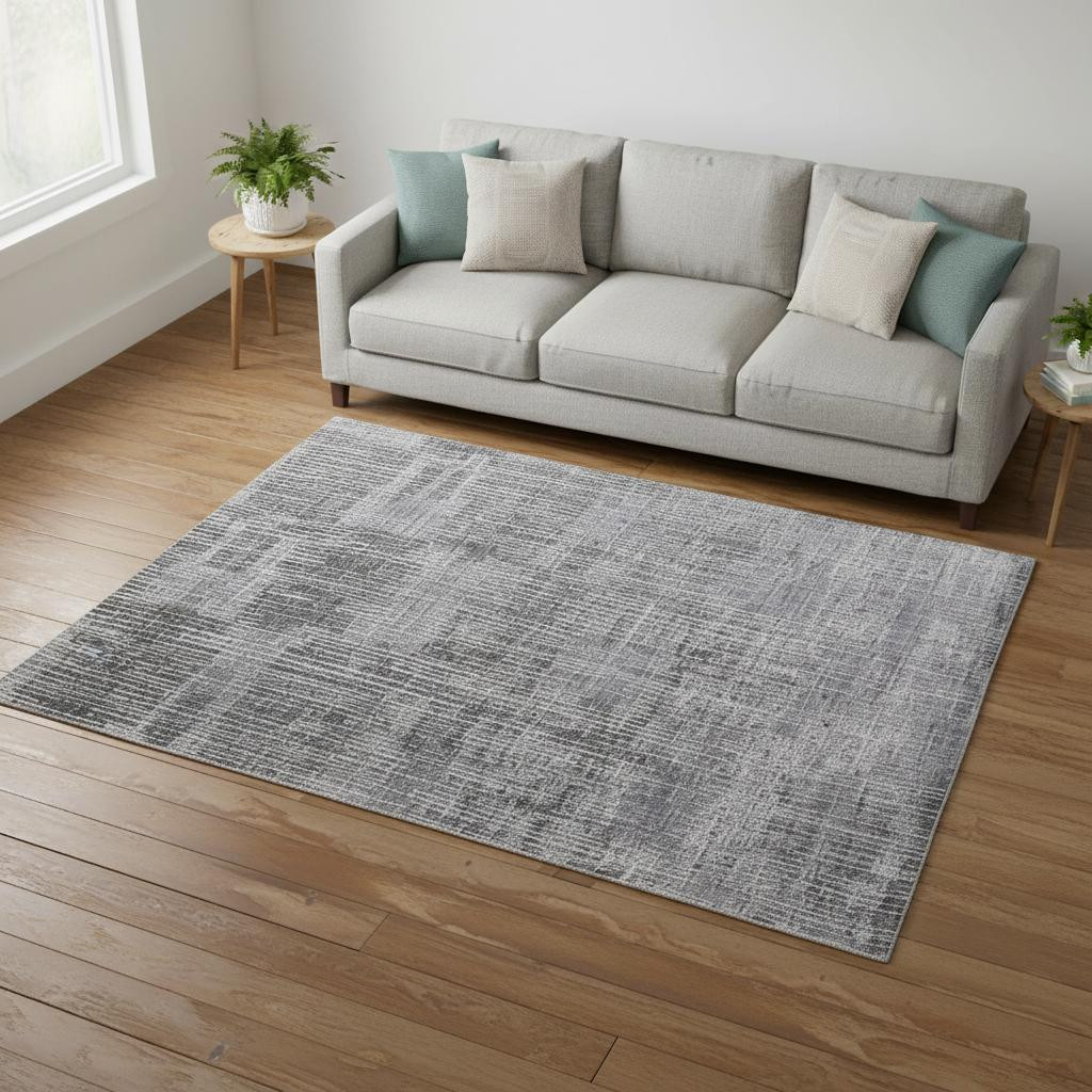 566947 5 x 8 ft. Blue, Ivory & Gray Abstract Hand Woven Distressed Rectangle Area Rug