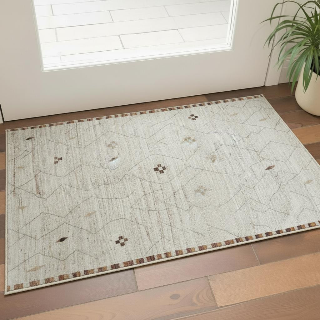 567293 2 x 3 ft. Wool Moroccan Hand Knotted Rectangle Area Rug - Ivory & Tan