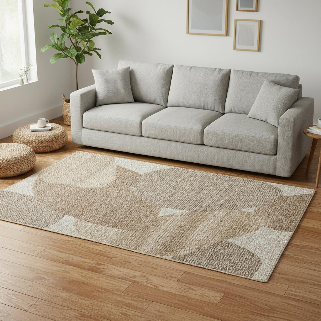 567606 5 x 8 ft. Wool Abstract Hand Tufted Rectangle Area Rug - Brown Tan & Ivory