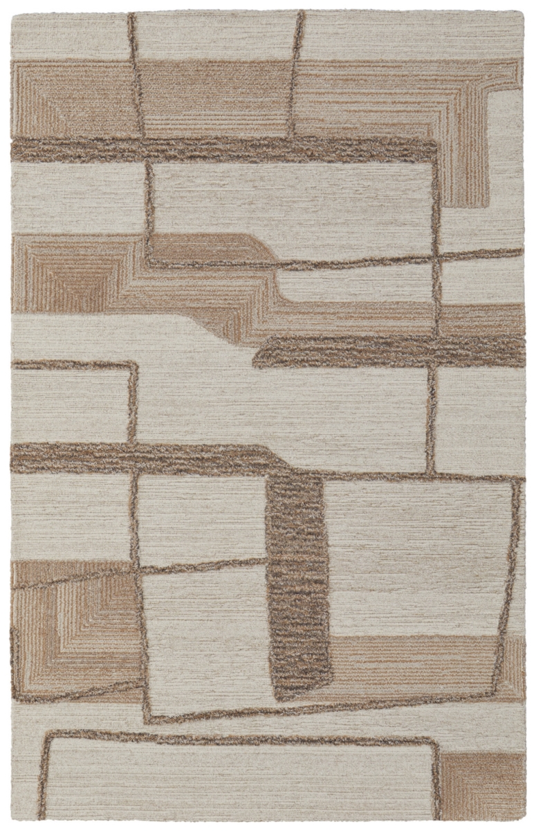 567627 5 x 8 ft. Wool Geometric Hand Tufted Rectangle Area Rug - Brown Tan & Ivory