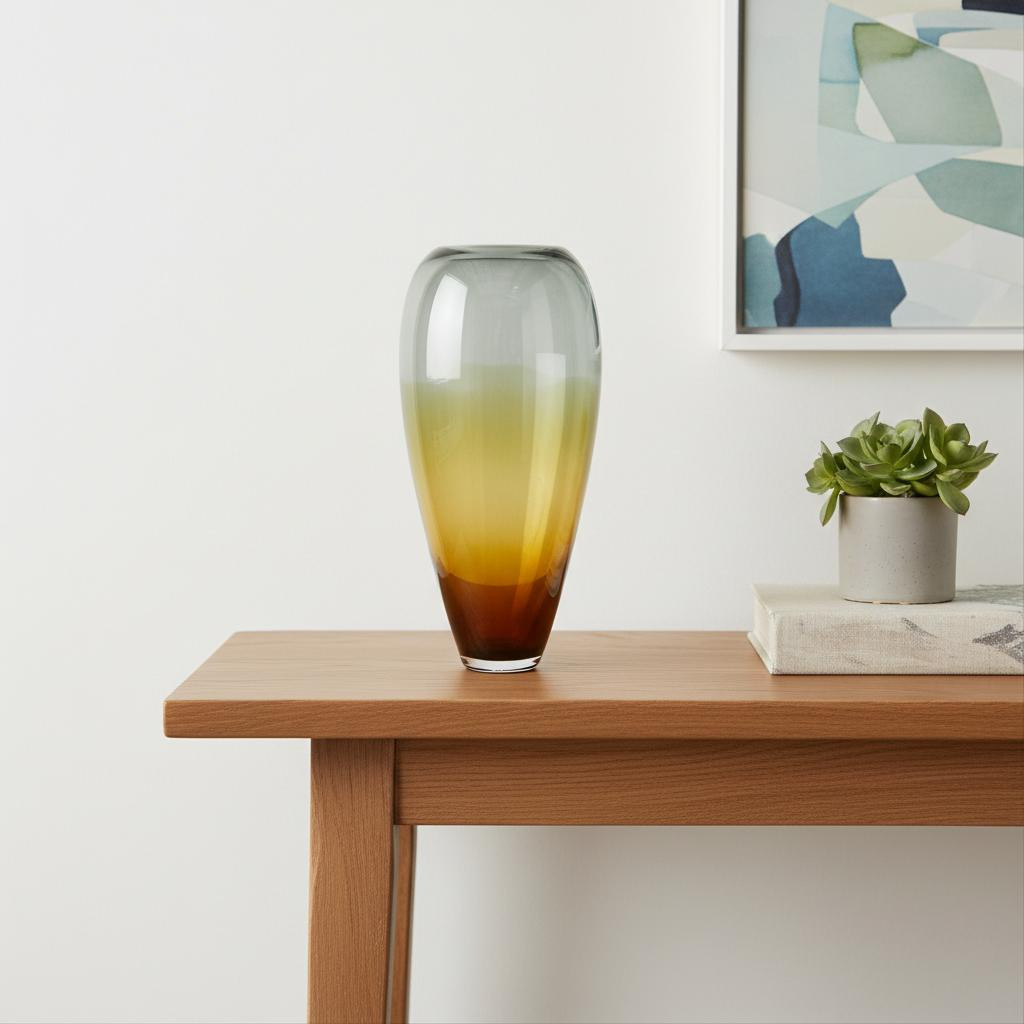 574231 19 in. Clear & Brown Ombre Round Glass Table Vase