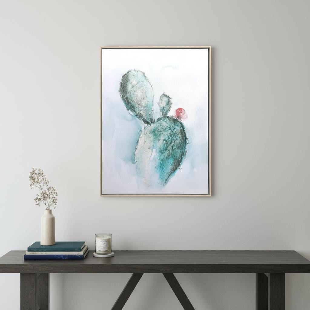 576604 Desert Bloom Hand Painted Brown Floater Frame Wall Art