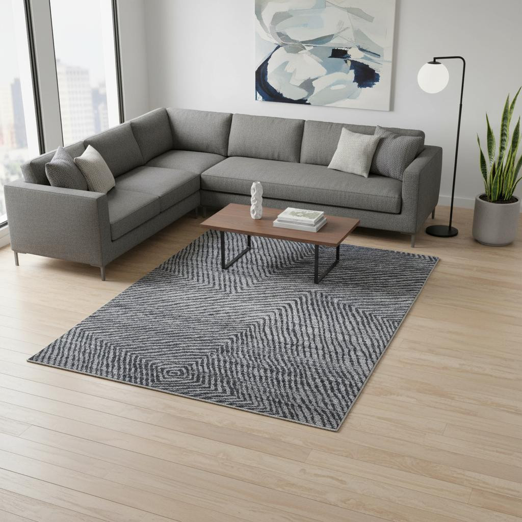 565944 8 x 10 ft. Gray Wool Abstract Hand Knotted Rectangle Area Rug