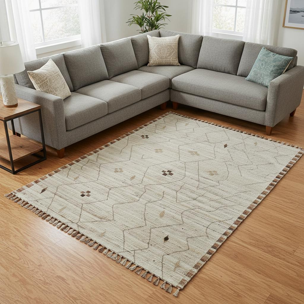567290 8 x 10 ft. Wool Moroccan Hand Knotted Rectangle Area Rug - Ivory & Tan