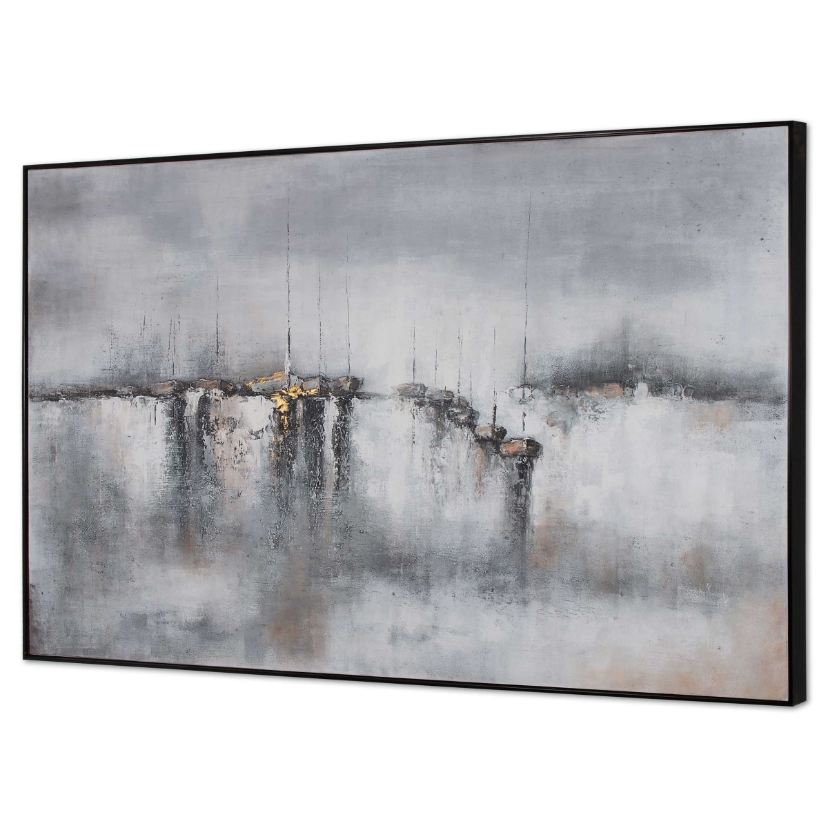 576596 Hushed Breeze Hand Painted Black Floater Frame Wall Art