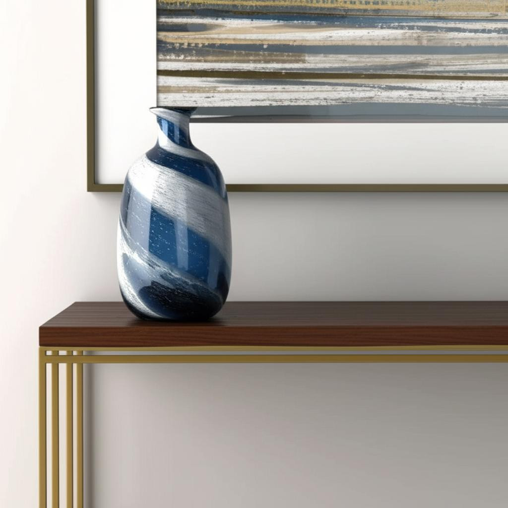 574247 13 in. Blue & White Bud Glass Table Vase
