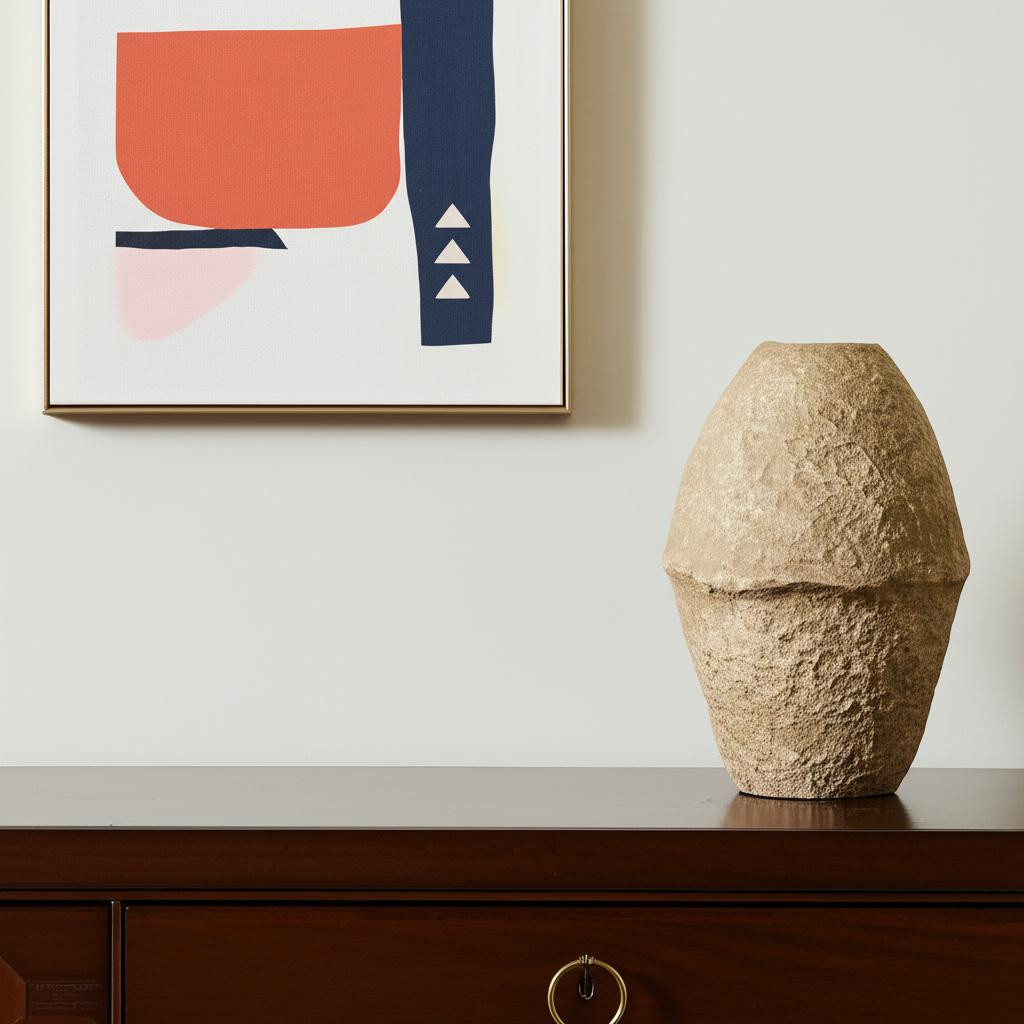608301 18 in. Beige Paper Mache Cylinder Table Vase