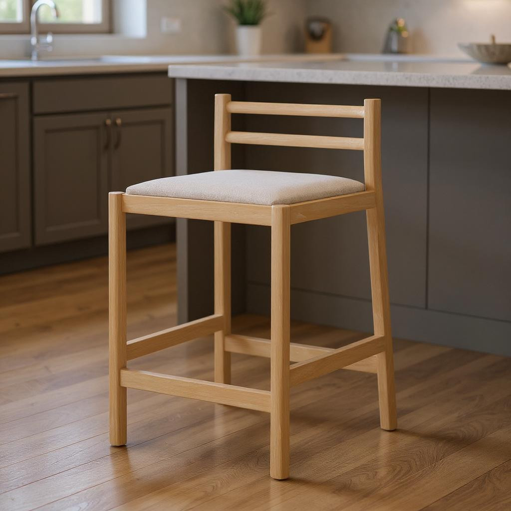 605934 33.75 x 21.30 x 20.25 in. Beige & Natural Fabric & Solid Wood Low Back Counter Height Bar Chair