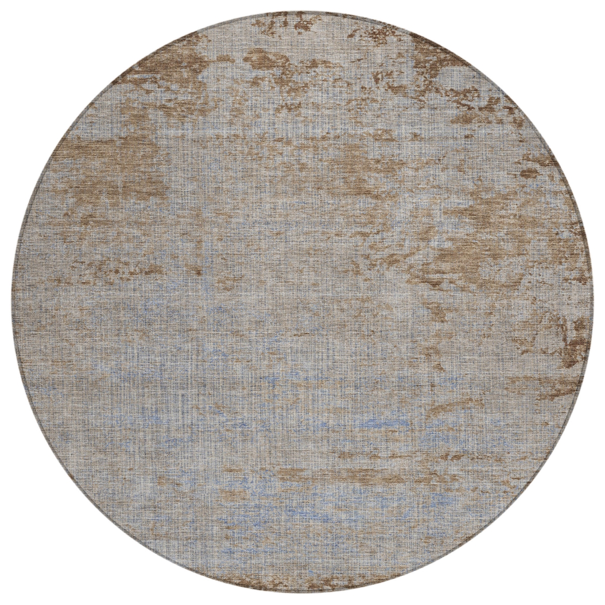 625243 8 ft. Taupe & Denim Blue Abstract Washable Transitional Indoor & Outdoor Round Area Rug