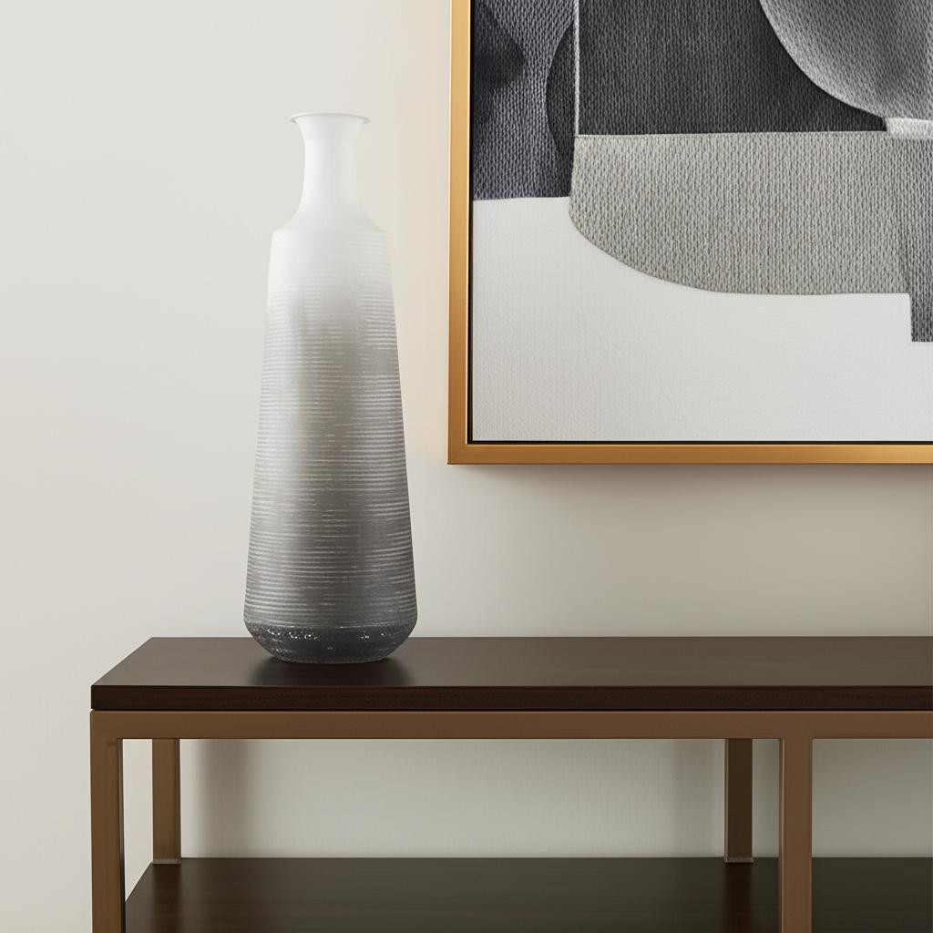 608334 24 in. Gray & White Ombre Metal Table Vase