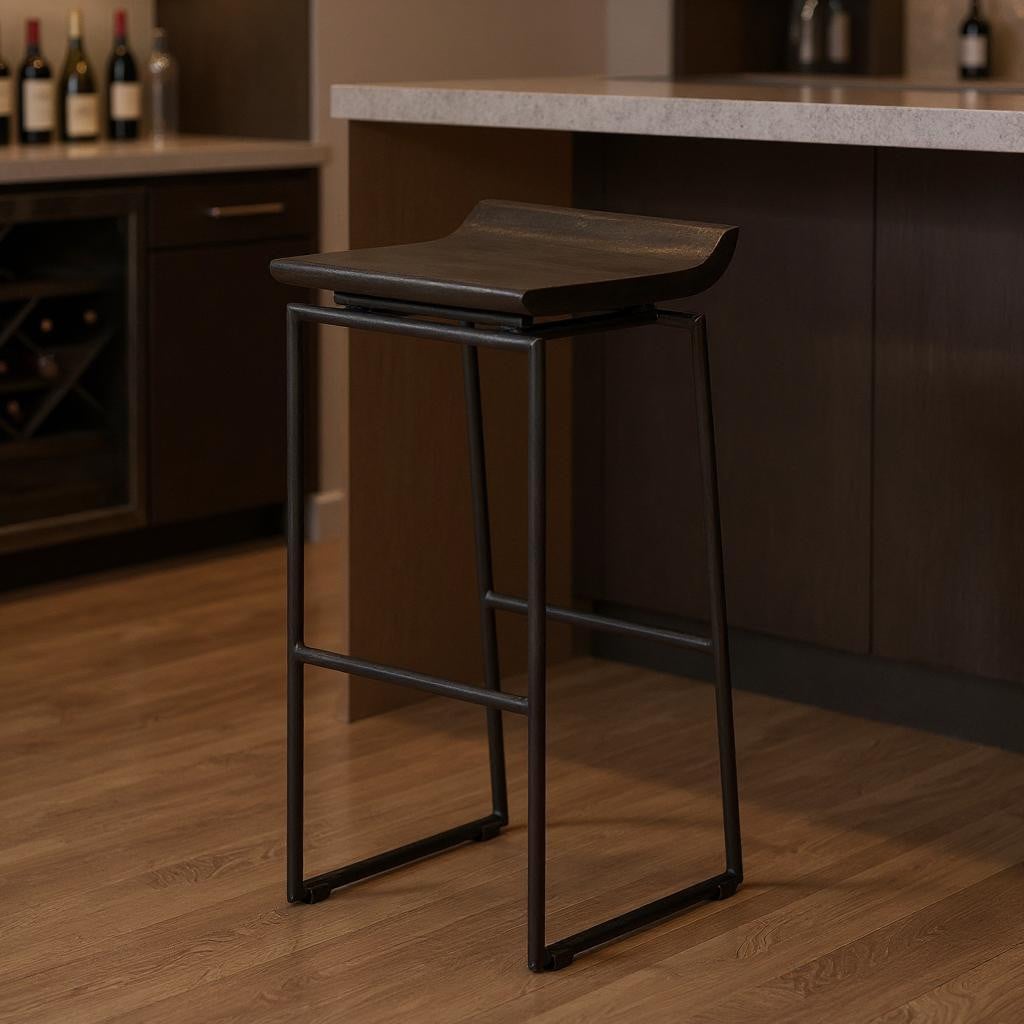 605911 30 in. Black Solid Wood and Metal Backless Bar Height Bar Chair