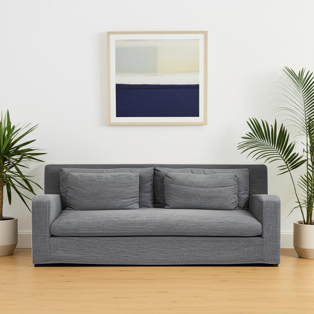 607322 35 x 93 x 38 in. Dark Gray Slipcovered Fabric Sofa with Toss Pillows