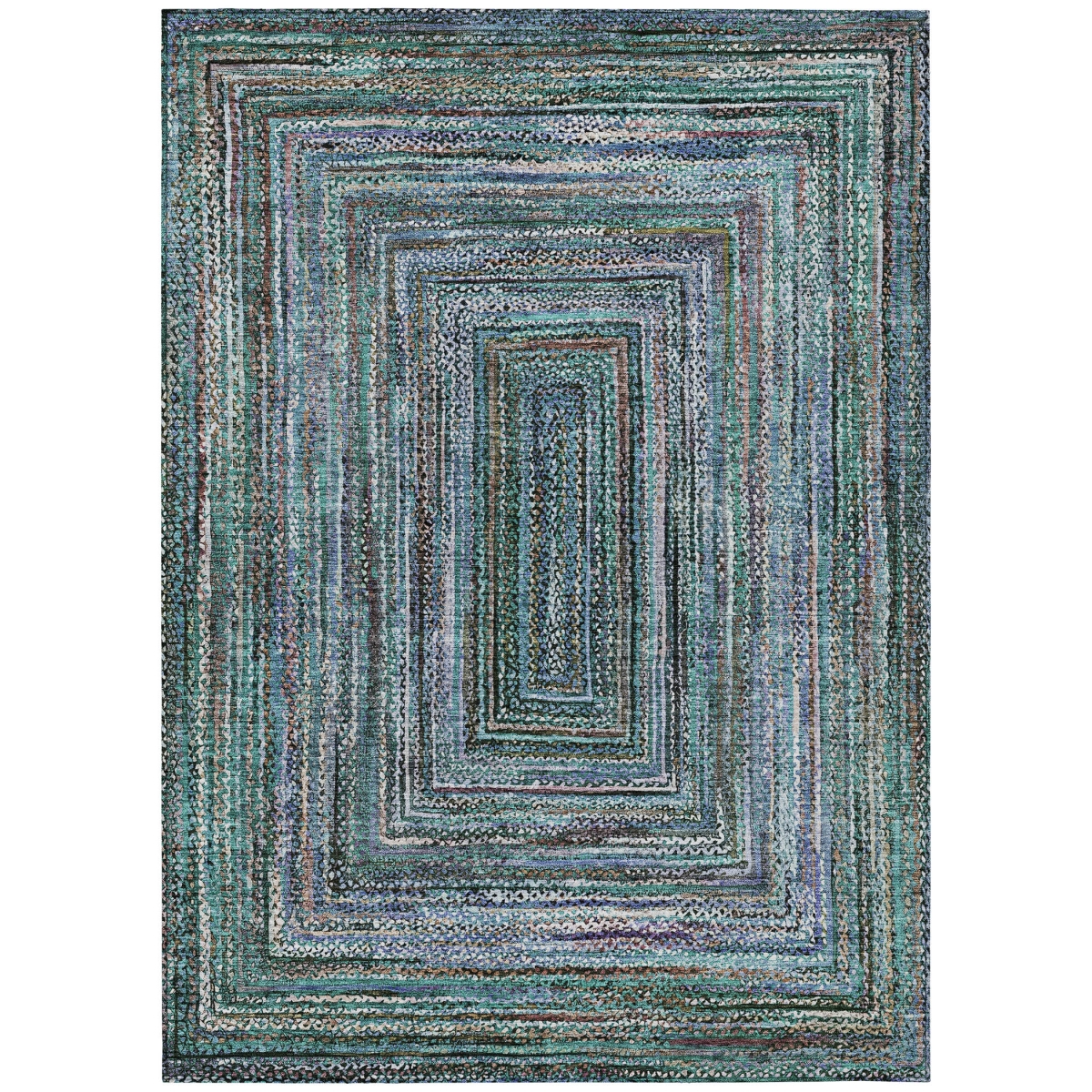 618952 8 x 10 ft. Teal, Blue & Brown - Ivory Geometric Washable Transitional Indoor & Outdoor Rectangle Area Rug