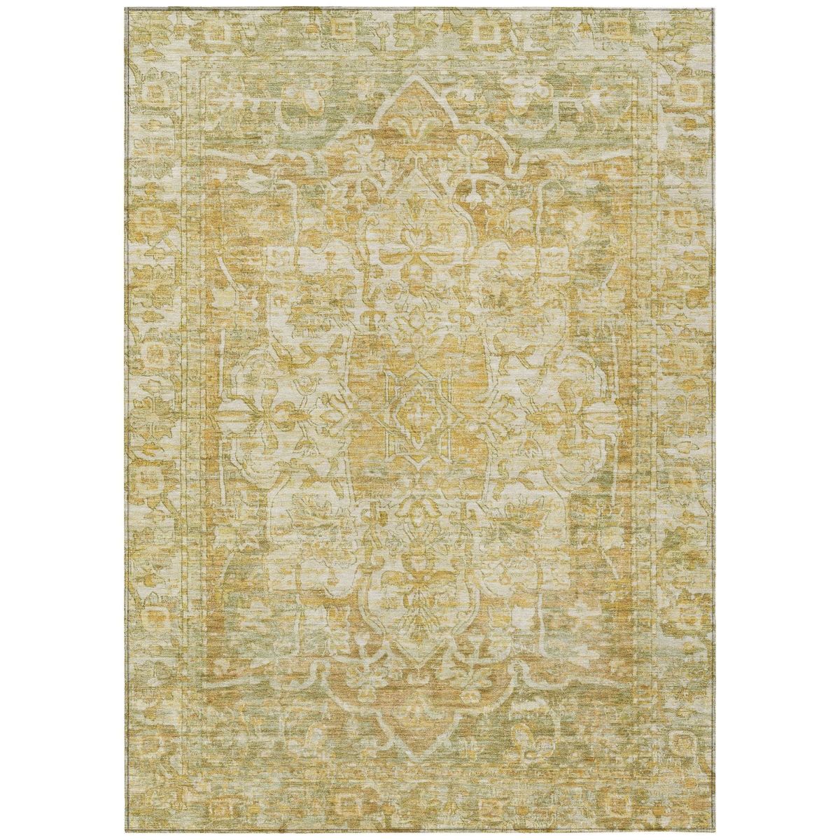 619048 8 x 10 ft. Tan, Gold & Ivory Floral Medallion Washable Traditional Indoor & Outdoor Rectangle Area Rug