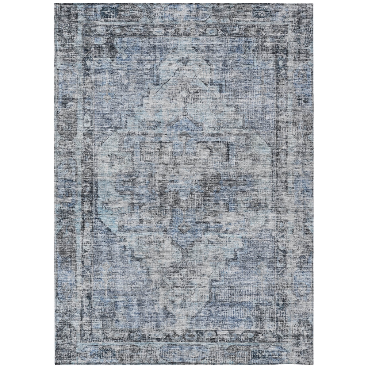 619073 9 x 12 ft. Blue, Gray & Ivory Oriental Washable Traditional Indoor & Outdoor Rectangle Area Rug