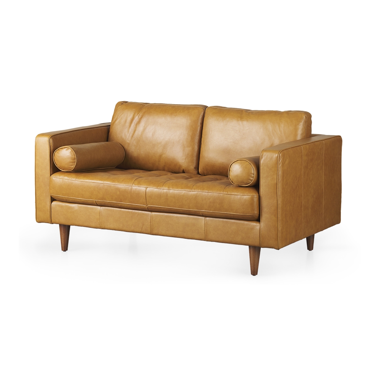 607310 34.65 x 64.96 x 37.8 in. Tan Leather Sofa with Brown Legs