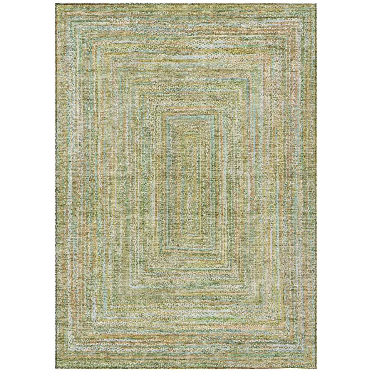 618962 5 x 8 ft. Artichoke Green, Gold & Blue Geometric Washable Transitional Indoor & Outdoor Rectangle Area Rug