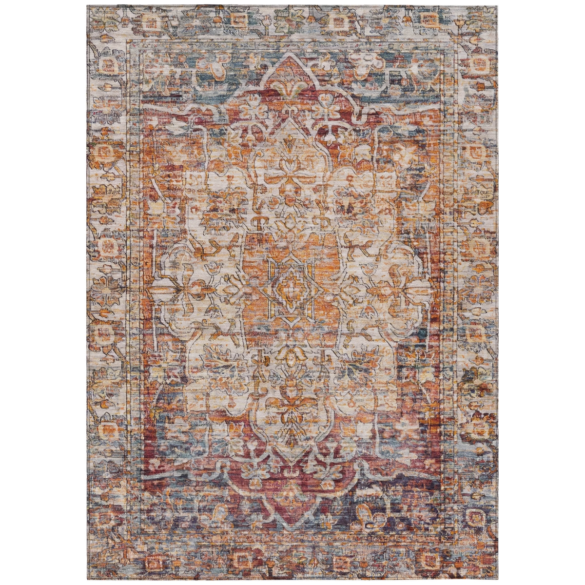 619031 9 x 12 ft. Copper & Ivory Floral Medallion Washable Traditional Indoor & Outdoor Rectangle Area Rug