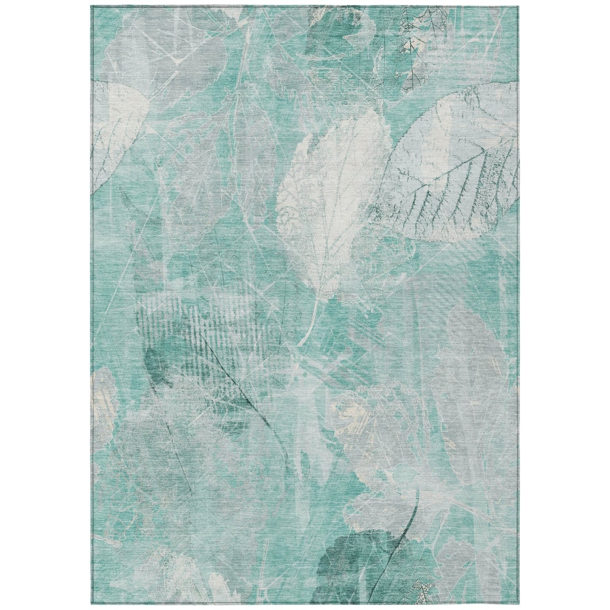 622773 3 x 5 ft. Teal, Blue & Ivory Floral Washable Transitional Indoor & Outdoor Rectangle Area Rug