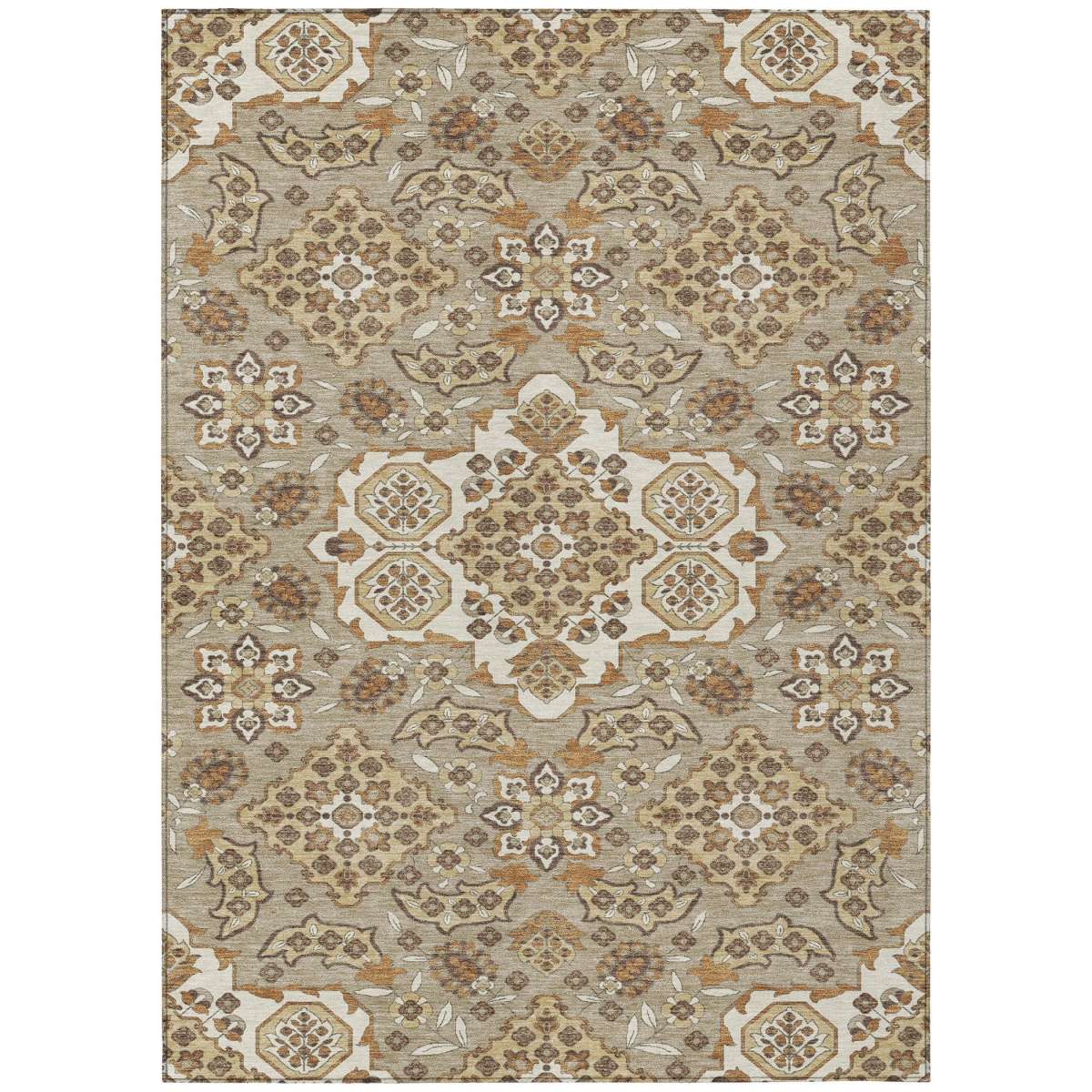 622907 9 x 12 ft. Taupe Copper & Beige Medallion Washable Traditional Indoor & Outdoor Rectangle Area Rug