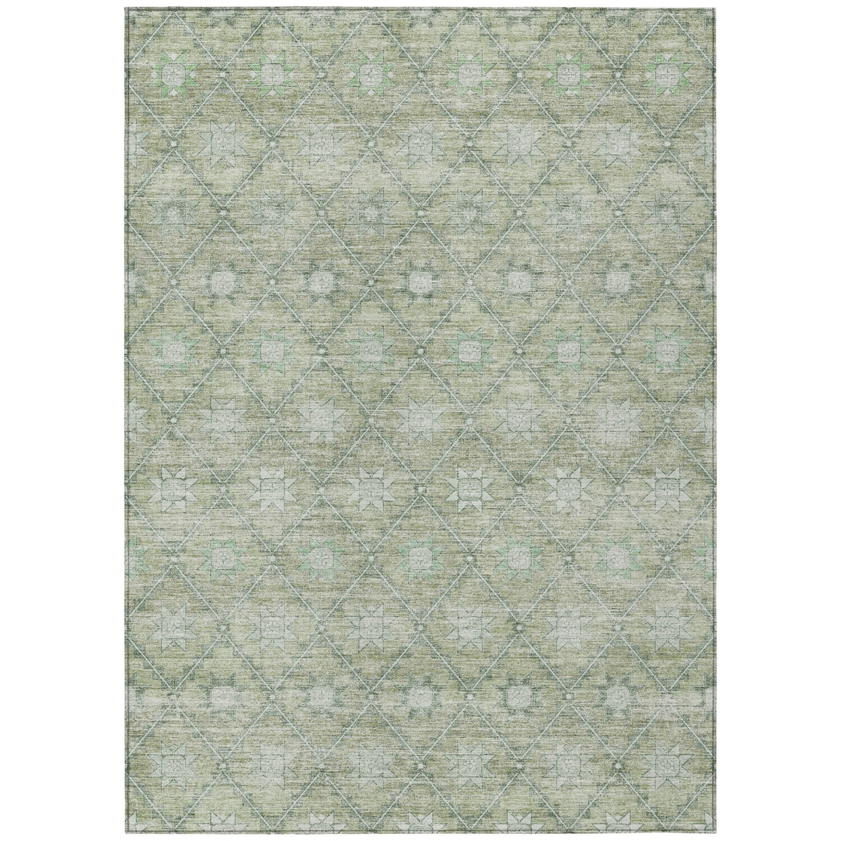 623052 9 x 12 ft. Artichoke Green & Gray Floral Washable Transitional Indoor & Outdoor Rectangle Area Rug
