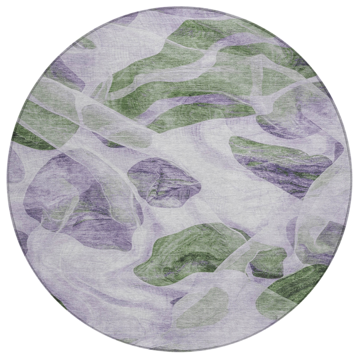 623194 8 ft. Lavender & Green Abstract Washable Transitional Indoor & Outdoor Round Area Rug