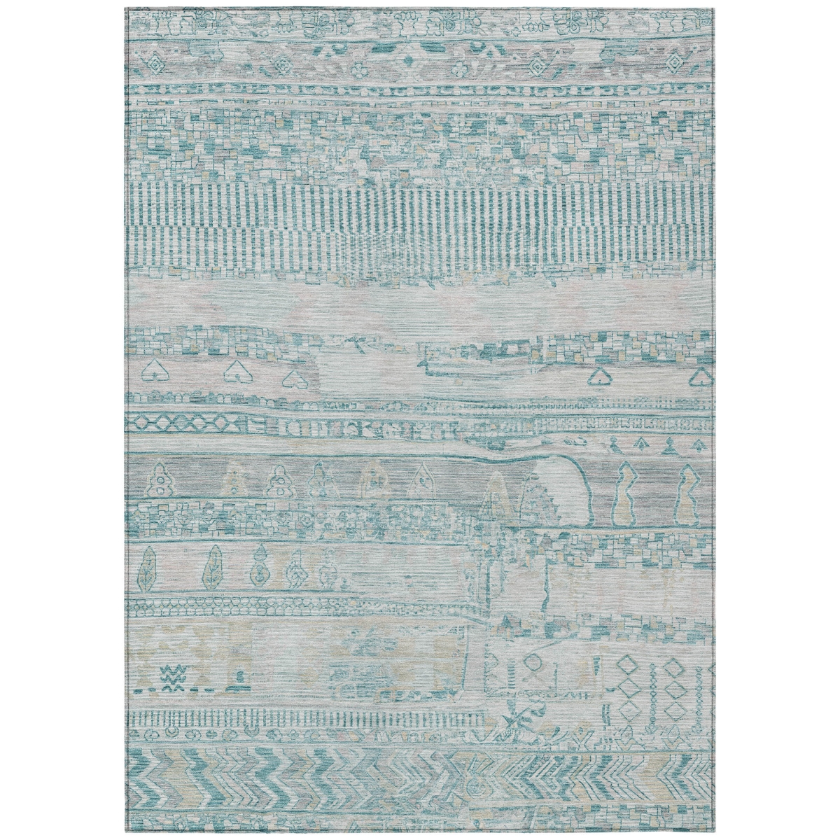 622221 10 x 14 ft. Teal, Blue & Gray Striped Washable Transitional Indoor & Outdoor Rectangle Area Rug