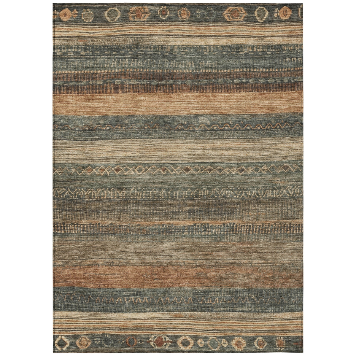 622604 9 x 12 ft. Fern Green & Rust Aztec Washable Transitional Indoor & Outdoor Rectangle Area Rug