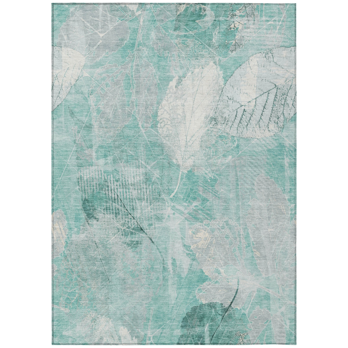 622778 10 x 14 ft. Teal, Blue & Ivory Floral Washable Transitional Indoor & Outdoor Rectangle Area Rug