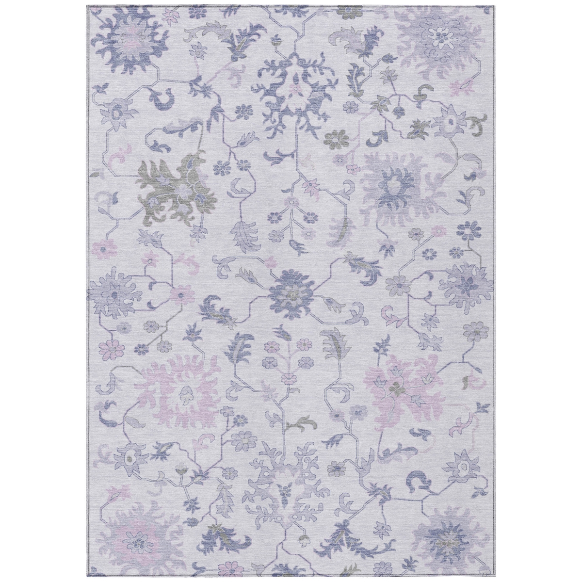 622944 9 x 12 ft. Lavender Mauve & Gray Floral Washable Transitional Indoor & Outdoor Rectangle Area Rug