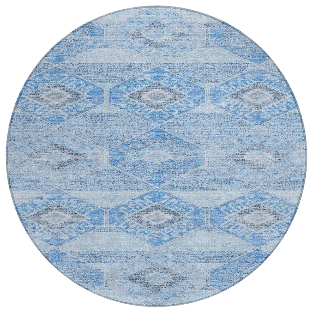 623014 8 ft. Blue & Gray Aztec Washable Transitional Indoor & Outdoor Round Area Rug