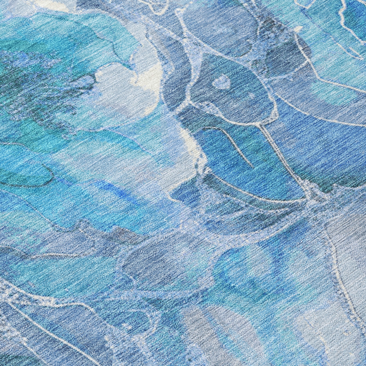 623078 3 x 5 ft. Blue & Gray Floral Washable Transitional Indoor & Outdoor Rectangle Area Rug