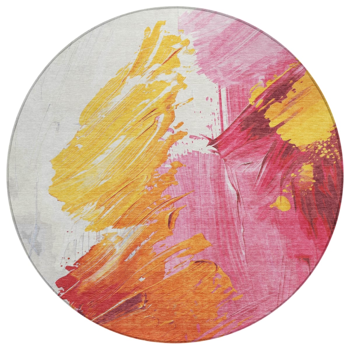 622482 8 ft. Blush Gold & Orange Abstract Washable Transitional Indoor & Outdoor Round Area Rug
