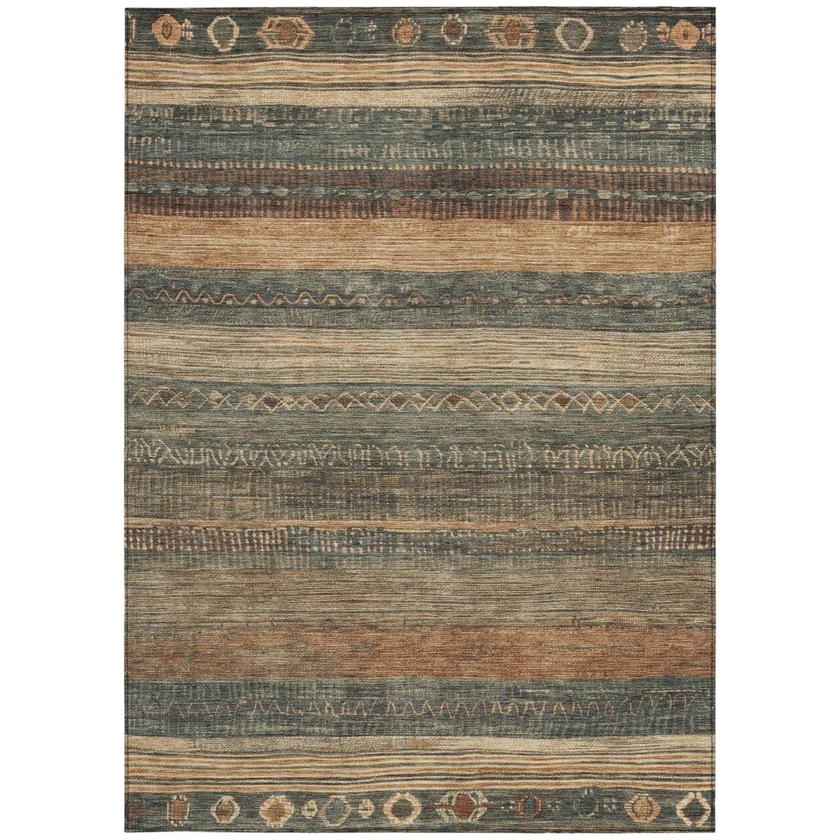 622601 5 x 8 ft. Fern Green & Rust Aztec Washable Transitional Indoor & Outdoor Rectangle Area Rug