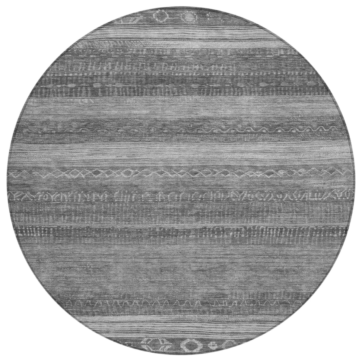 622608 8 ft. Gray & Silver Aztec Washable Transitional Indoor & Outdoor Round Area Rug