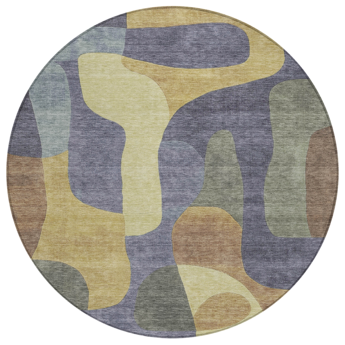 623302 8 ft. Purple & Gold Abstract Washable Transitional Indoor & Outdoor Round Area Rug