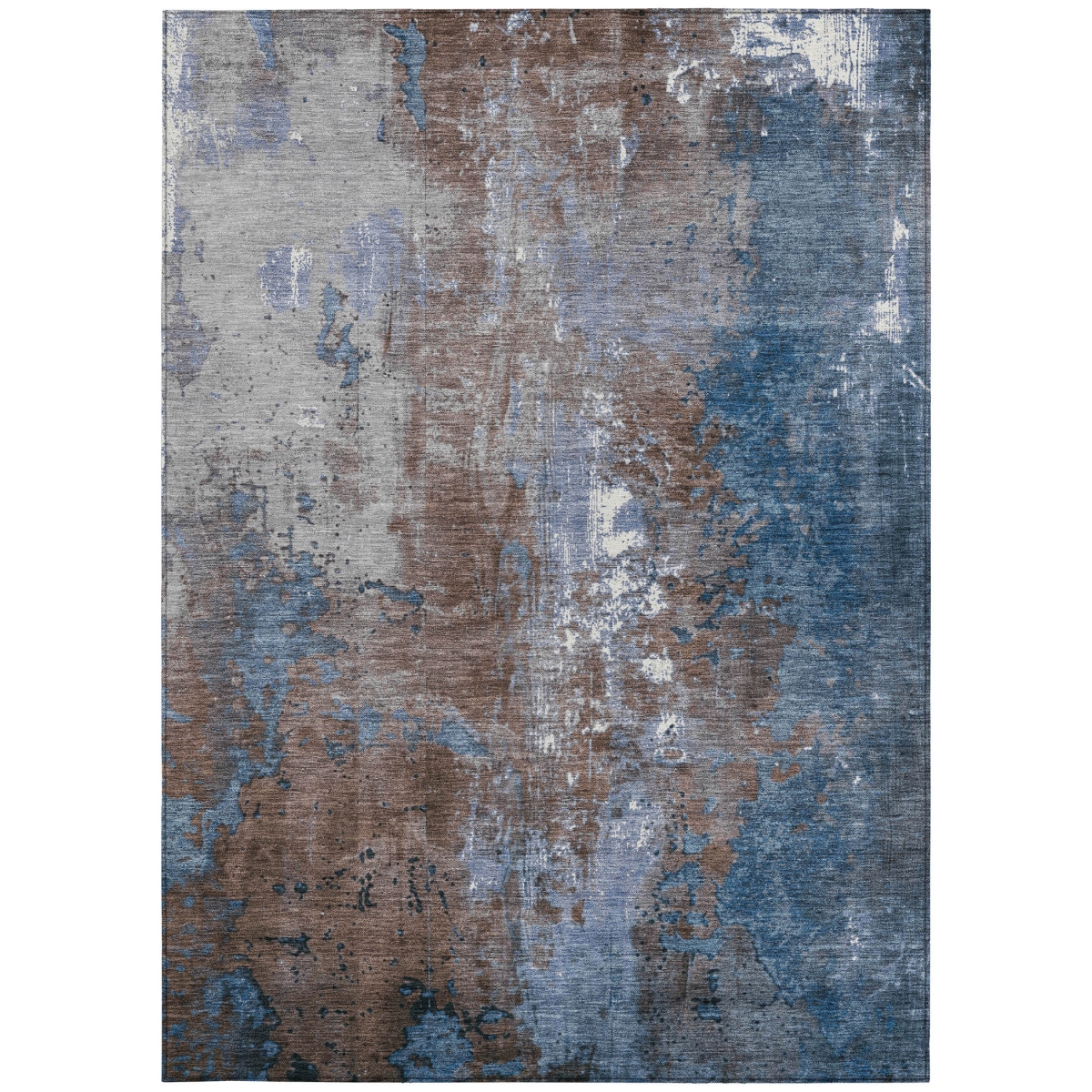 623408 5 x 8 ft. Coffee & Blue Abstract Washable Transitional Indoor & Outdoor Rectangle Area Rug