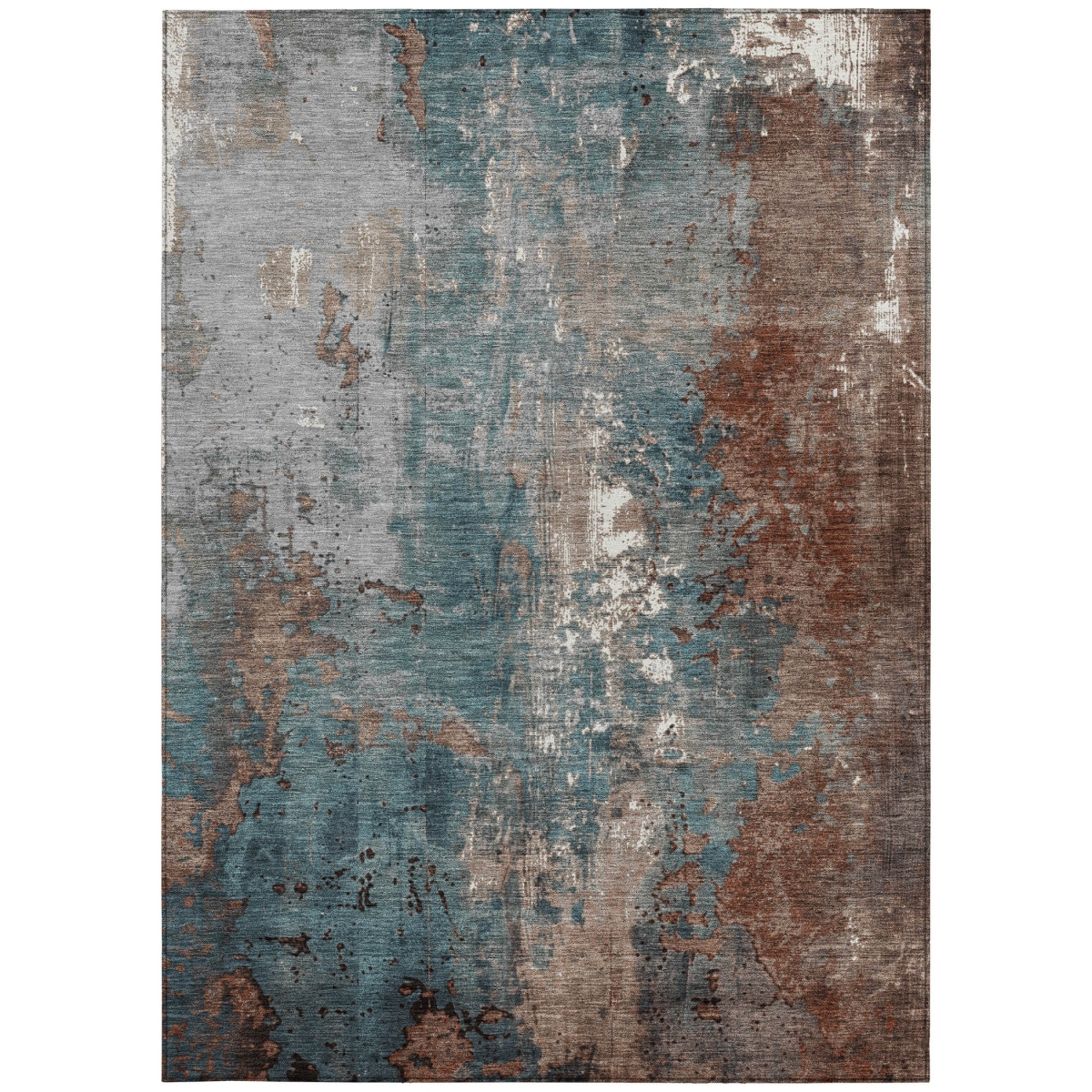 623434 8 x 10 ft. Rust & Teal Blue Abstract Washable Transitional Indoor & Outdoor Rectangle Area Rug