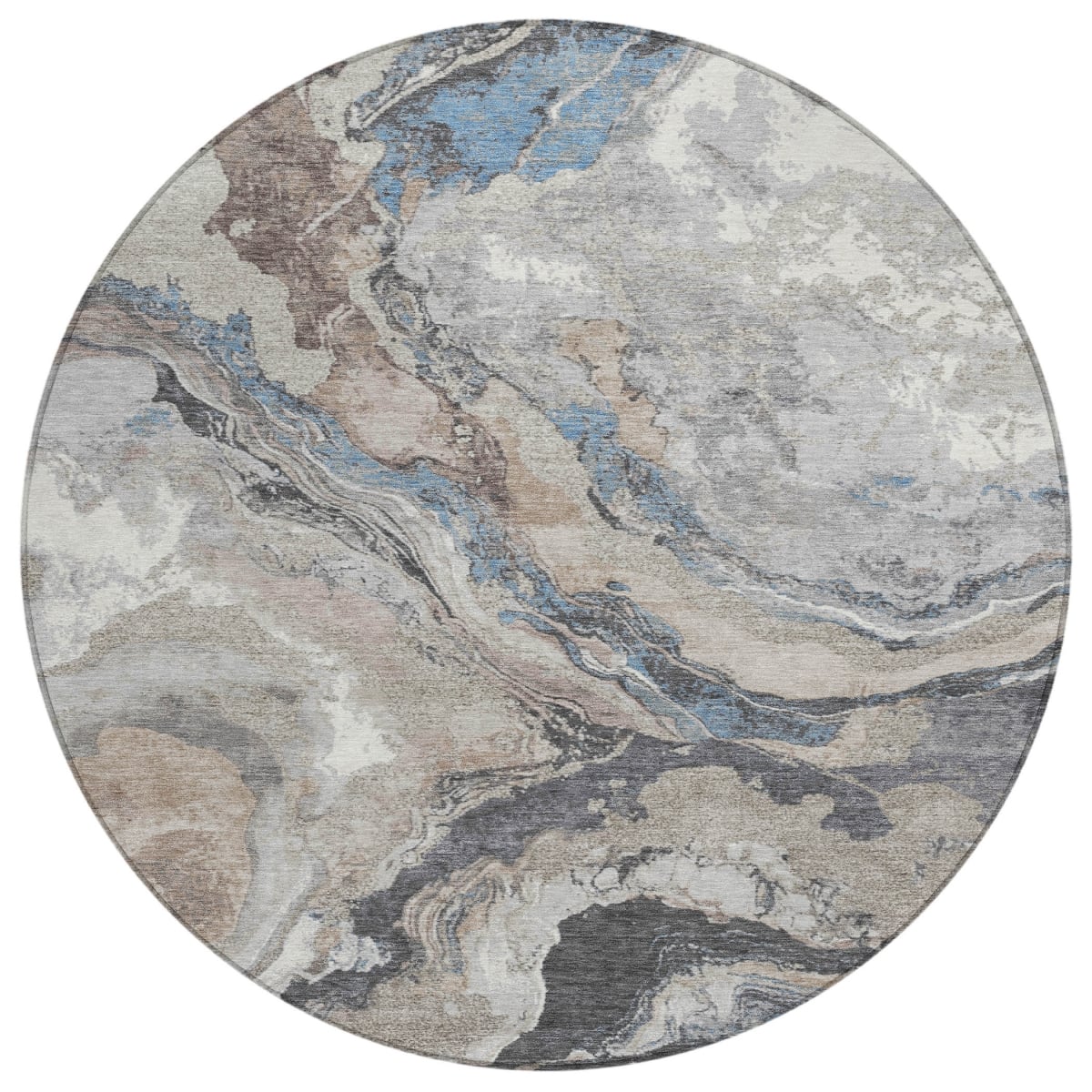 625465 8 ft. Taupe & Charcoal Abstract Washable Transitional Indoor & Outdoor Round Area Rug