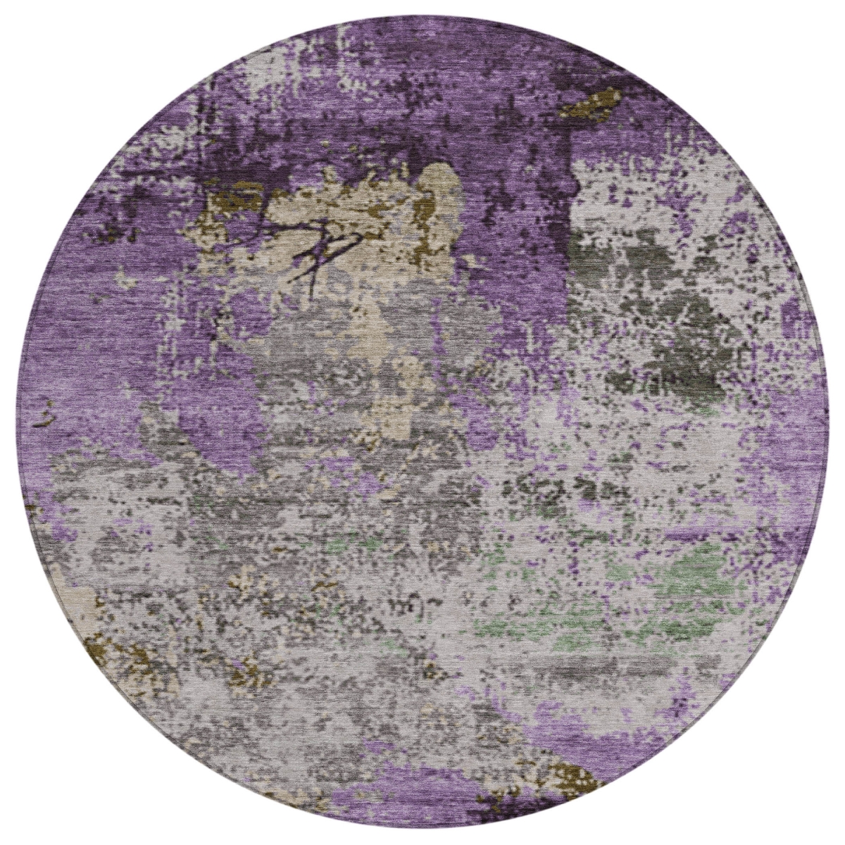 625525 8 ft. Lavender & Ivory Abstract Washable Transitional Indoor & Outdoor Round Area Rug