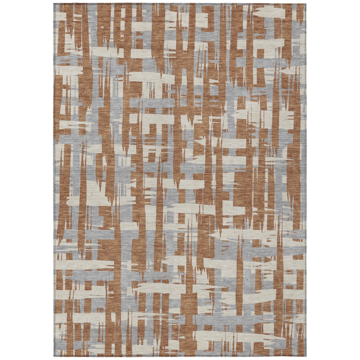 622725 3 x 5 ft. Rust Gray & Ivory Striped Washable Transitional Indoor & Outdoor Rectangle Area Rug