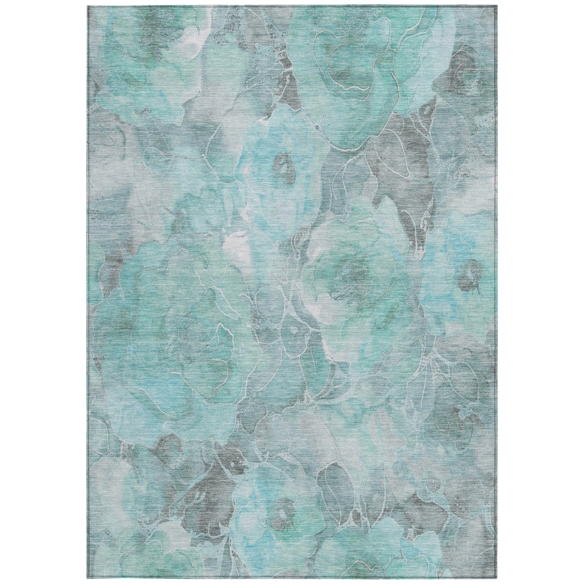 623112 9 x 12 ft. Teal, Blue & Gray Floral Washable Transitional Indoor & Outdoor Rectangle Area Rug