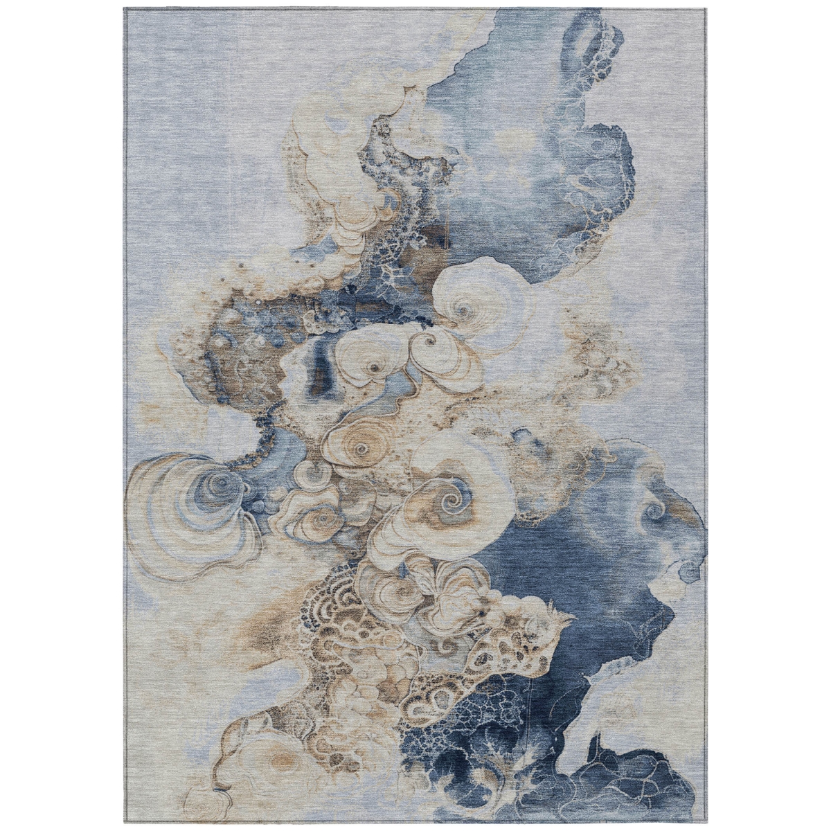 623124 9 x 12 ft. Denim Blue & Beige Abstract Washable Transitional Indoor & Outdoor Rectangle Area Rug