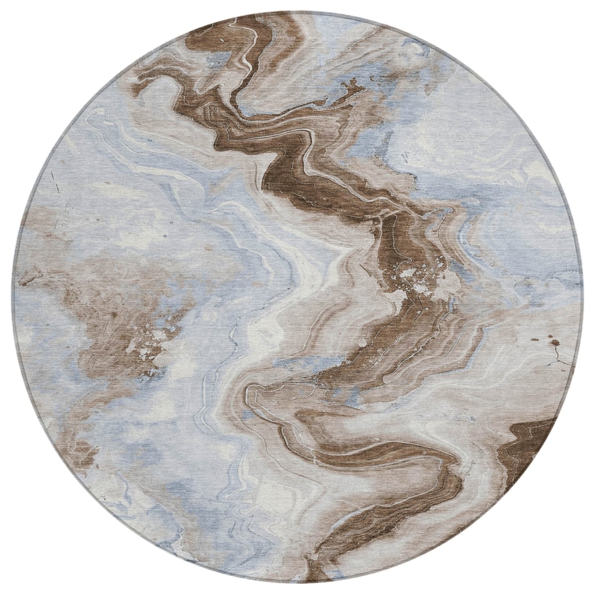 623182 8 ft. Taupe & Ivory Abstract Washable Transitional Indoor & Outdoor Round Area Rug