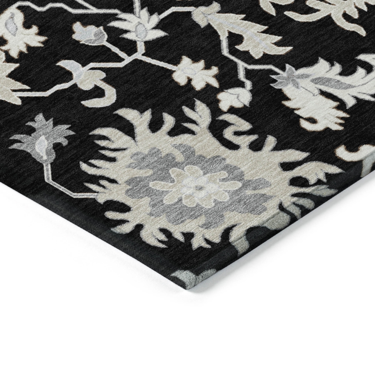 622933 10 x 14 ft. Black, Ivory & Gray Floral Washable Transitional Indoor & Outdoor Rectangle Area Rug