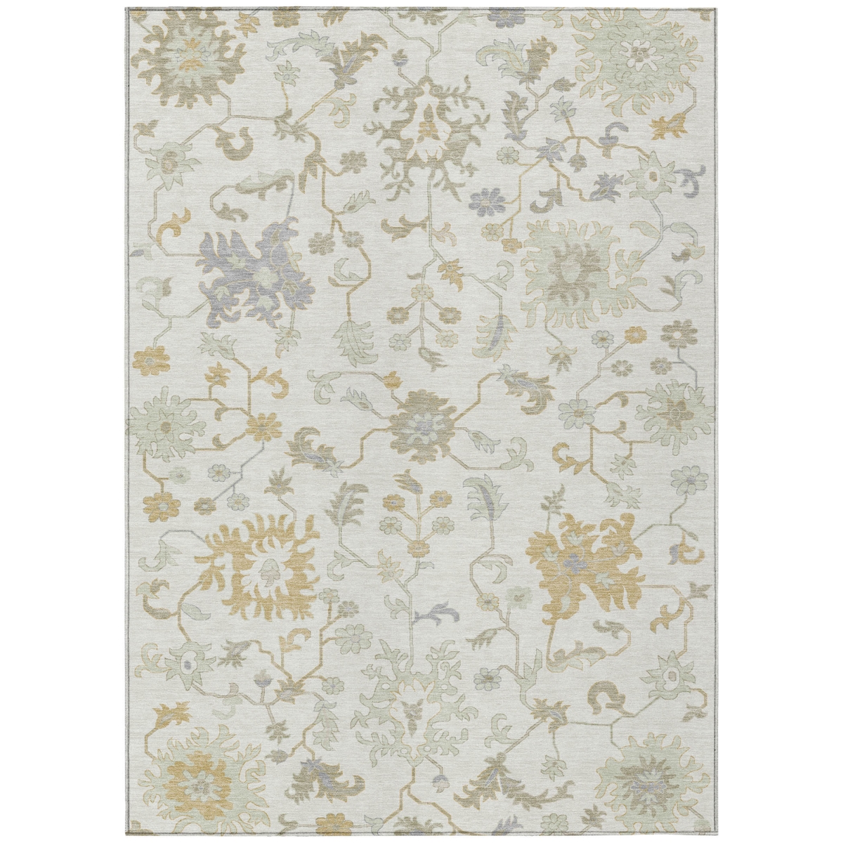 622939 10 x 14 ft. Ivory, Gray & Taupe Floral Washable Transitional Indoor & Outdoor Rectangle Area Rug