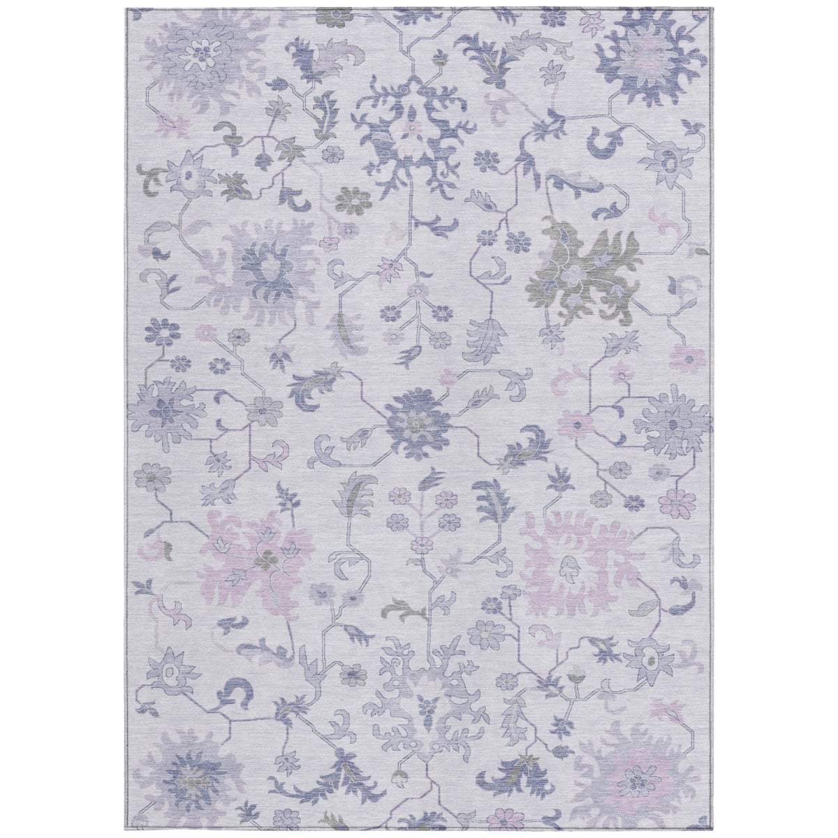 622945 10 x 14 ft. Lavender Mauve & Gray Floral Washable Transitional Indoor & Outdoor Rectangle Area Rug