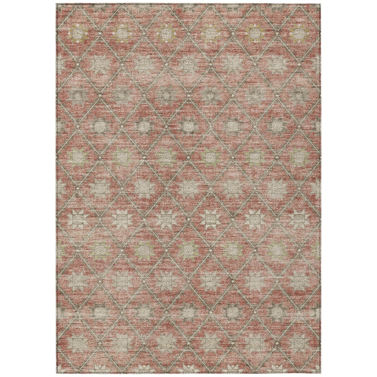 623076 9 x 12 ft. Terra Cotta & Beige Floral Washable Transitional Indoor & Outdoor Rectangle Area Rug