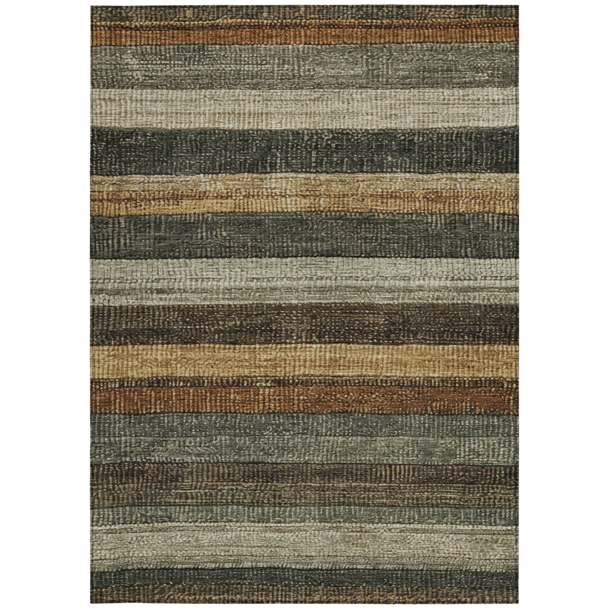 623235 5 x 8 ft. Khaki & Gold Striped Washable Transitional Indoor & Outdoor Rectangle Area Rug