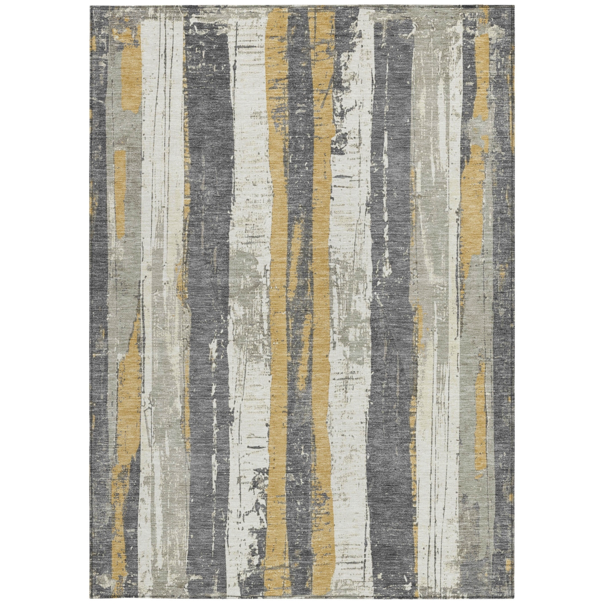 623495 9 x 12 ft. Gold & Gray Striped Washable Transitional Indoor & Outdoor Rectangle Area Rug